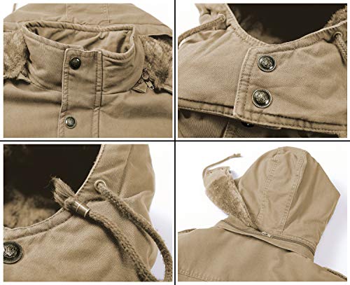 JYG Men's Winter Thicken Coat Casual Military Parka Jacket with Removable Hood (Khaki,S) - Image 4