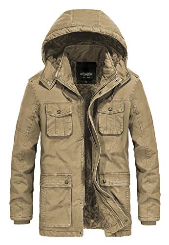 JYG Men's Winter Thicken Coat Casual Military Parka Jacket with Removable Hood (Khaki,S) - Image 1