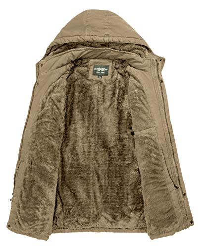 JYG Men's Winter Thicken Coat Casual Military Parka Jacket with Removable Hood (Khaki,S) - Image 3