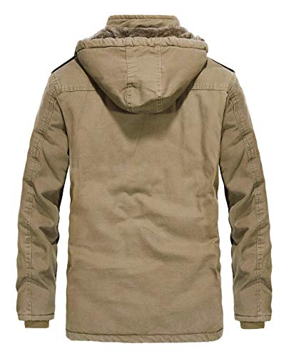 JYG Men's Winter Thicken Coat Casual Military Parka Jacket with Removable Hood (Khaki,S) - Image 2