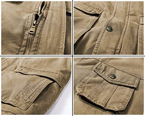 JYG Men's Winter Thicken Coat Casual Military Parka Jacket with Removable Hood (Khaki,S) - Image 5