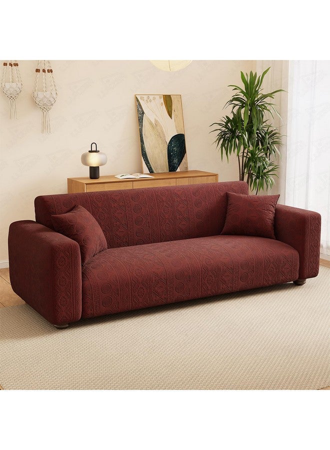 Lukzer 3 Seater Pastel Deep Maroon Tribal Pattern Sofa Cover | 240 GSM Universal Stretch Fit Jacquard Fabric Couch Protector | Fully Covered Anti Slip & Washable Sofa Cover (180-230cm/SC-135-03) - Image 1