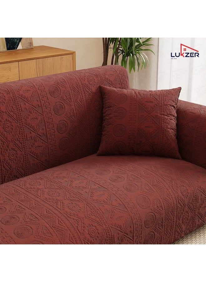 Lukzer 3 Seater Pastel Deep Maroon Tribal Pattern Sofa Cover | 240 GSM Universal Stretch Fit Jacquard Fabric Couch Protector | Fully Covered Anti Slip & Washable Sofa Cover (180-230cm/SC-135-03) - Image 5