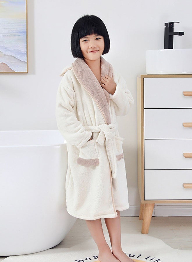 Hanayo Kids Bath Robe Winter Nightgown Cute Bathrobe for Girls & Boys Unisex Bathrobe V Neck Long Sleeve Sleepwear Robe Casual Pajamas Perfect for Toddler Everyday Use(Beige,M) - Image 3