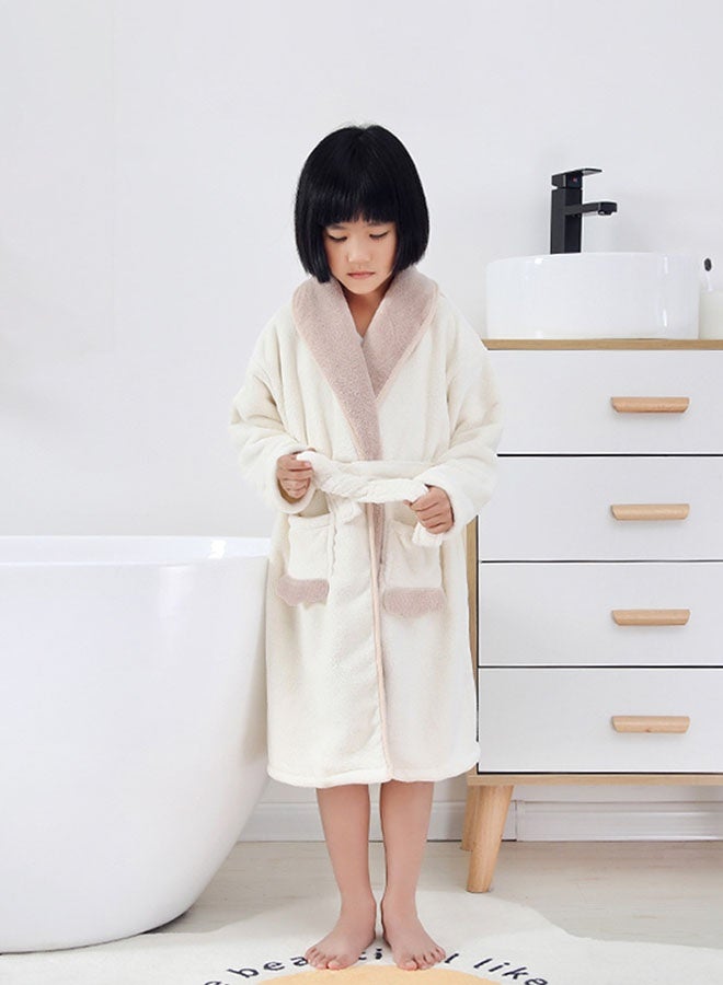 Hanayo Kids Bath Robe Winter Nightgown Cute Bathrobe for Girls & Boys Unisex Bathrobe V Neck Long Sleeve Sleepwear Robe Casual Pajamas Perfect for Toddler Everyday Use(Beige,M) - Image 2