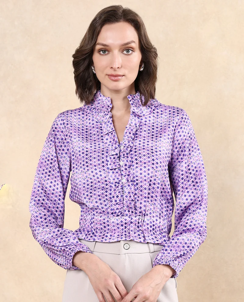 Rareism Women's Ruffle Detail Crop Top