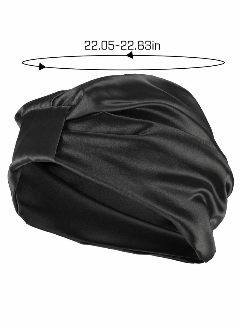 Sleep Cap Turban Hat Non slip Elastic Silk Bonnet, for Woman Girl Curly Long Hair, Satin Sleeping Cap for Hair Women, Oversized Design for All Length Thick Curly Hair (2Pcs) - Image 2