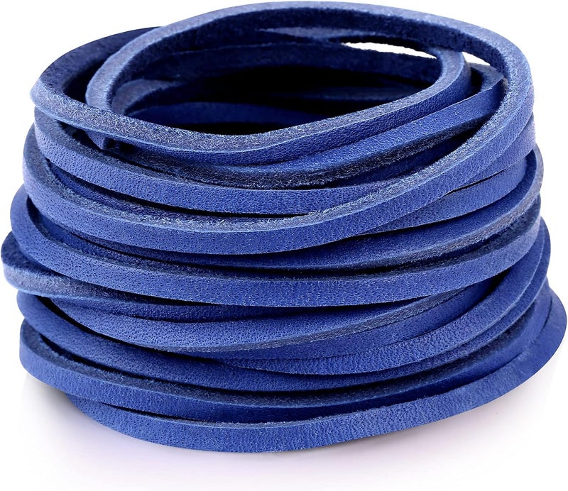TeeLiy 3MM Genuine Flat Leather Cord Strips Full Grain Leather Lace Laces Rope String Braiding Lacing for Crafts Shoelaces Necklace Jewelry Making (Wildcat Blue_5Yards) - Image 1