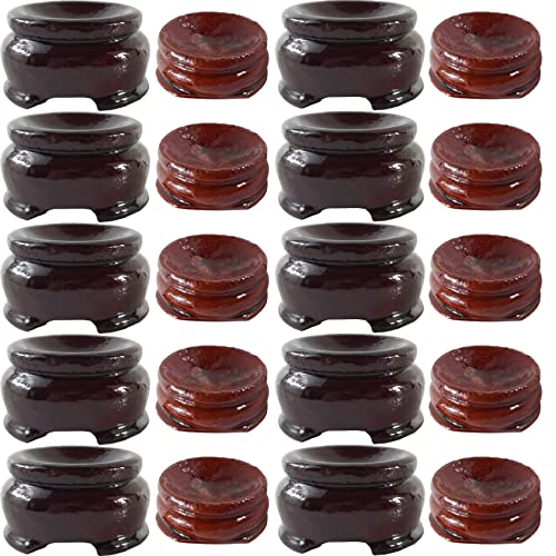 NSBELL 20PCS 2 Sizes Wooden Egg Stands Holders Displays Stand Ball Egg Base for Crystal Ball Sphere Globe Stone Decor Dark Red Color - Image 1