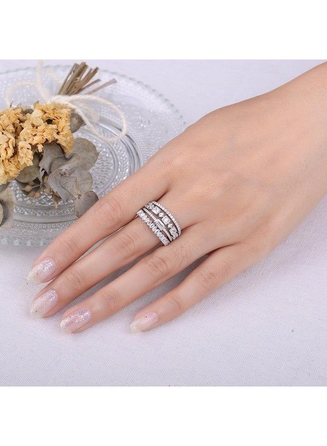 JewelryPalace Princess Emerald Cut Cz Stackable Wedding Ring Eternity Bands For Women, Cubic Zirconia 925 Sterling Silver 14K White Gold Plated Promise Ring For Her, 4Pc Anniversary Ring Sets Size 10 - Image 5