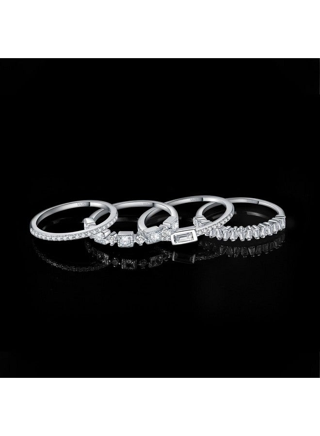 JewelryPalace Princess Emerald Cut Cz Stackable Wedding Ring Eternity Bands For Women, Cubic Zirconia 925 Sterling Silver 14K White Gold Plated Promise Ring For Her, 4Pc Anniversary Ring Sets Size 10 - Image 3