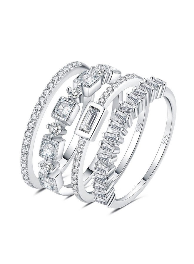 JewelryPalace Princess Emerald Cut Cz Stackable Wedding Ring Eternity Bands For Women, Cubic Zirconia 925 Sterling Silver 14K White Gold Plated Promise Ring For Her, 4Pc Anniversary Ring Sets Size 10 - Image 1