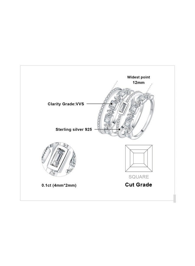 JewelryPalace Princess Emerald Cut Cz Stackable Wedding Ring Eternity Bands For Women, Cubic Zirconia 925 Sterling Silver 14K White Gold Plated Promise Ring For Her, 4Pc Anniversary Ring Sets Size 10 - Image 2