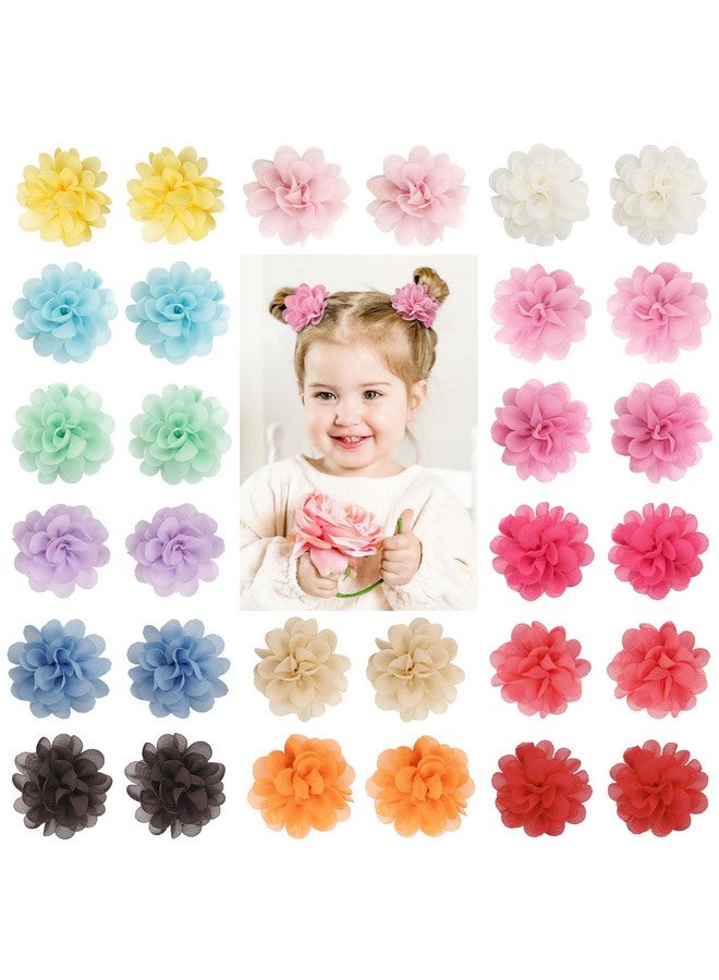 BBgifts 30pcs 2" Chiffon Flower Pearl Hair Clips for Girls Half Lined Non Slip Tiny Baby Clips Hair Accessories for Baby Girls Newborns Infants Toddlers 15 Colors in Pairs - Image 1
