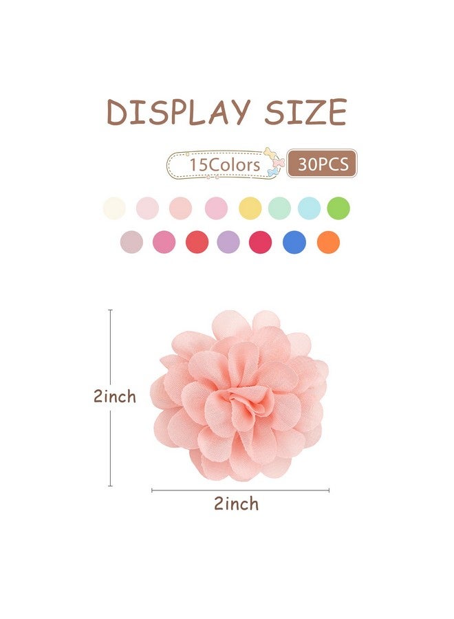 BBgifts 30pcs 2" Chiffon Flower Pearl Hair Clips for Girls Half Lined Non Slip Tiny Baby Clips Hair Accessories for Baby Girls Newborns Infants Toddlers 15 Colors in Pairs - Image 2