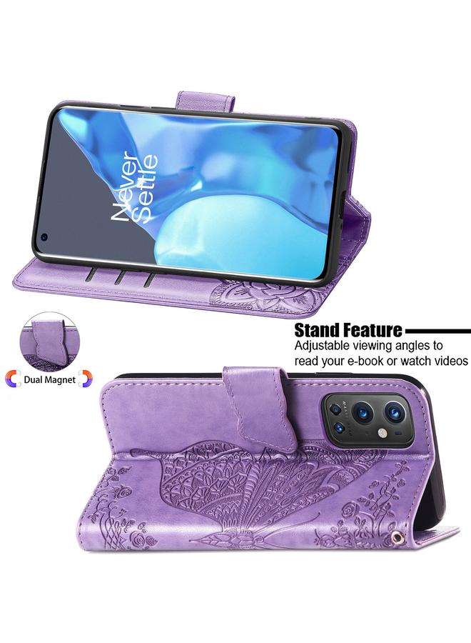 erorex Case For OnePlus 9 Pro Butterfly Love Flowers Embossed Horizontal Flip Leather Case with Holder & Card Slots & Wallet & Lanyard - Image 4