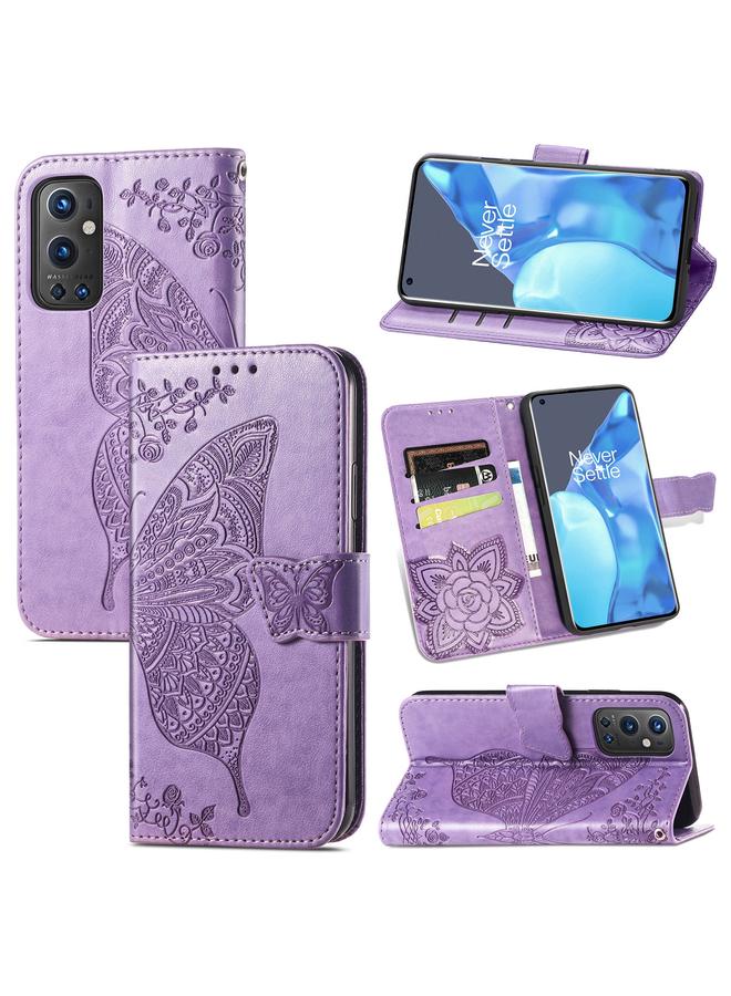 erorex Case For OnePlus 9 Pro Butterfly Love Flowers Embossed Horizontal Flip Leather Case with Holder & Card Slots & Wallet & Lanyard - Image 1