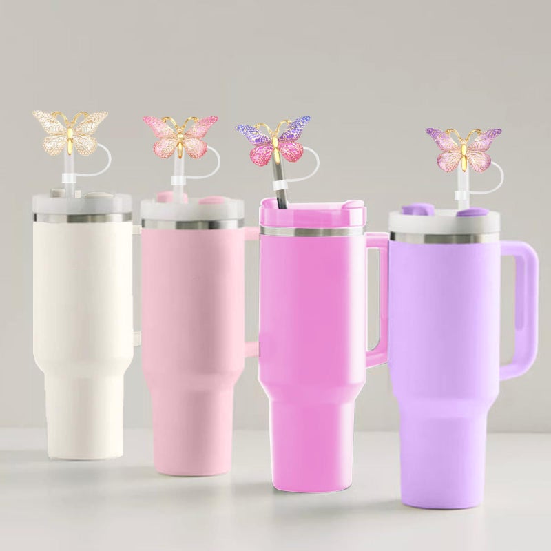 SEMATA 6PCS Cute Butterfly Straw Cover Cap for Stanley Cup Accessories,Bling Straw Toppers for Stanley Tumbler 40&30 oz,Reusable Straws Tips Protectors Compatible with 10mm Straws - Image 5