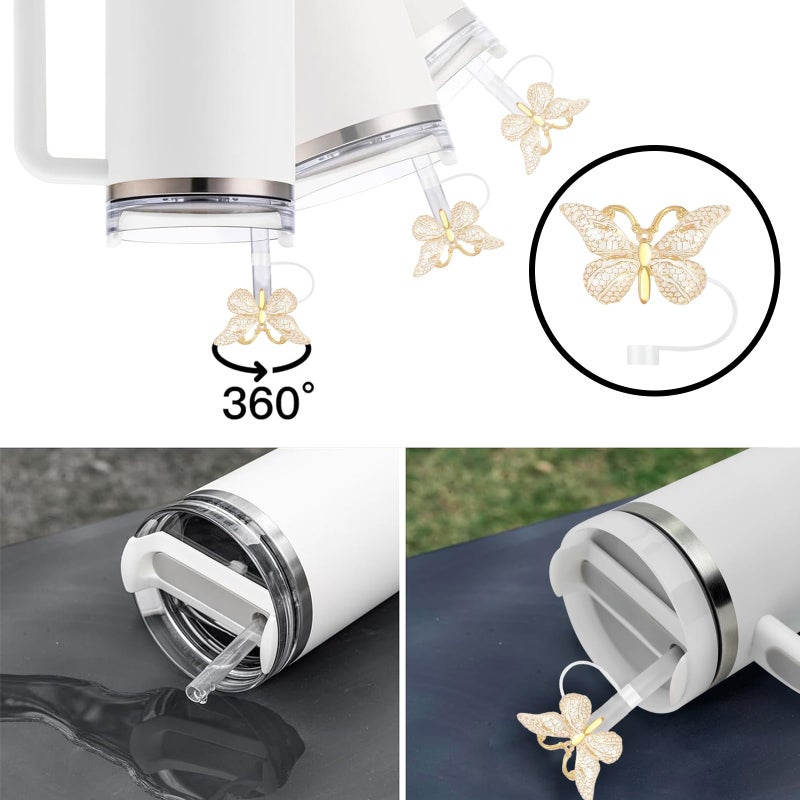 SEMATA 6PCS Cute Butterfly Straw Cover Cap for Stanley Cup Accessories,Bling Straw Toppers for Stanley Tumbler 40&30 oz,Reusable Straws Tips Protectors Compatible with 10mm Straws - Image 3