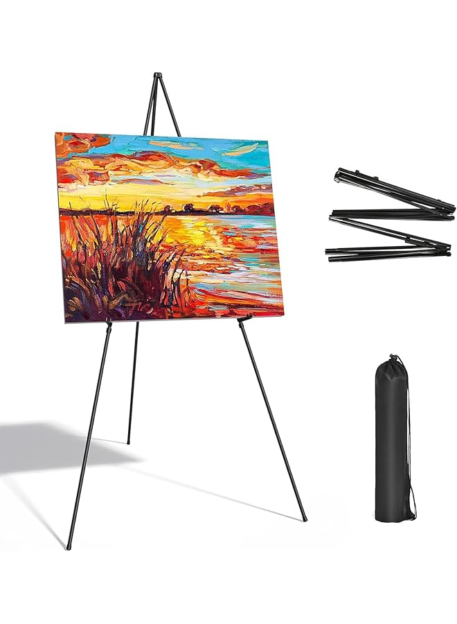 The Bros Display Black Easel Stand for Wedding Sign - Artist Instant Tripod Collapsible Portable Floor Easel for Posters- 63" Adjustable Easy Folding Metal Stand for Display Show, Arts, Painting - Image 1
