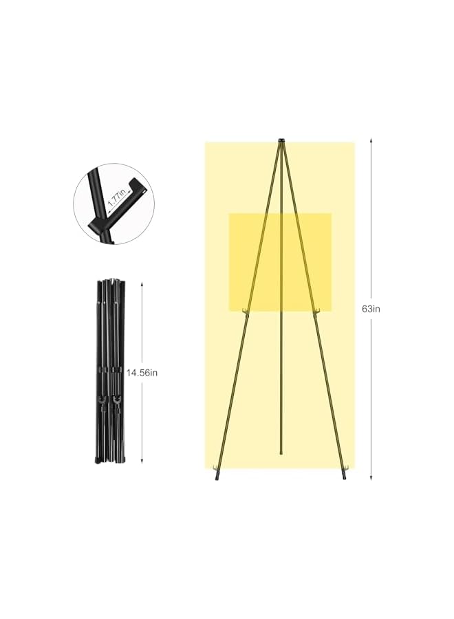 The Bros Display Black Easel Stand for Wedding Sign - Artist Instant Tripod Collapsible Portable Floor Easel for Posters- 63" Adjustable Easy Folding Metal Stand for Display Show, Arts, Painting - Image 4