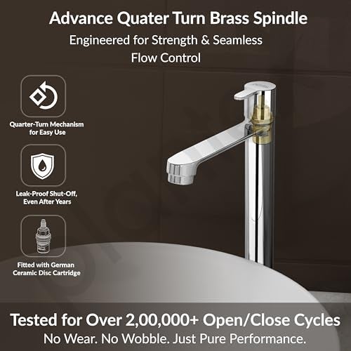 Plantex Pure Brass High Neck Pillar Tap for Wash Basin with Teflon Tape/Tabletop Wash Basin Tap/Pillar Cock with 7 Year Warranty (FLO-804-Mirror Chrome) - Image 3