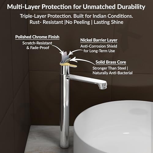 Plantex Pure Brass High Neck Pillar Tap for Wash Basin with Teflon Tape/Tabletop Wash Basin Tap/Pillar Cock with 7 Year Warranty (FLO-804-Mirror Chrome) - Image 5