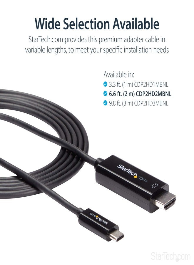 StarTech.com 6ft (2m) USB C to HDMI Cable - 4K 60Hz USB Type C to HDMI 2.0 Video Adapter Cable - Thunderbolt 3 Compatible - Laptop to HDMI Monitor/Display - DP 1.2 Alt Mode HBR2 - Black (CDP2HD2MBNL) - Image 3