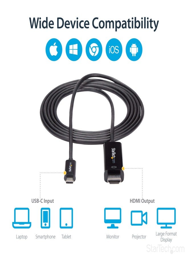 StarTech.com 6ft (2m) USB C to HDMI Cable - 4K 60Hz USB Type C to HDMI 2.0 Video Adapter Cable - Thunderbolt 3 Compatible - Laptop to HDMI Monitor/Display - DP 1.2 Alt Mode HBR2 - Black (CDP2HD2MBNL) - Image 5