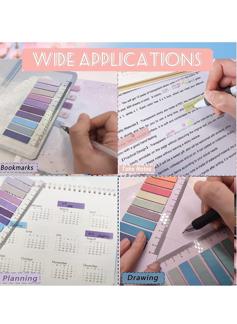 Page Markers Sticky Index Tabs, 6 Sheets Morandi Strip, Writable Notes with Ruler for Marking Classify File, Sticks Securely, Removes Cleanly 1200 Pcs - Image 5
