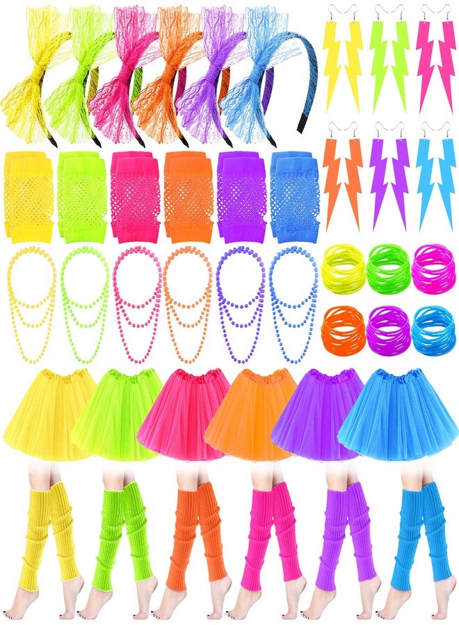 JaGely 42 Pieces 80s Costume Accessories Set Earring Necklace Fishnet Gloves Bracelet for Christmas Women Outfit 80s Party(Six Colors) - Image 1