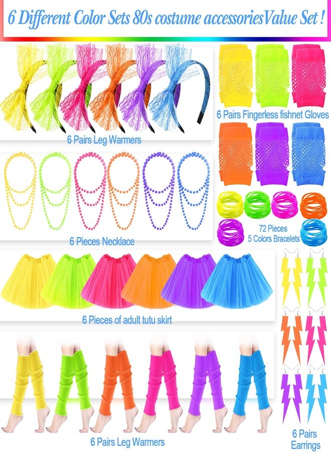 JaGely 42 Pieces 80s Costume Accessories Set Earring Necklace Fishnet Gloves Bracelet for Christmas Women Outfit 80s Party(Six Colors) - Image 2