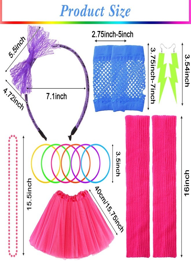 JaGely 42 Pieces 80s Costume Accessories Set Earring Necklace Fishnet Gloves Bracelet for Christmas Women Outfit 80s Party(Six Colors) - Image 3