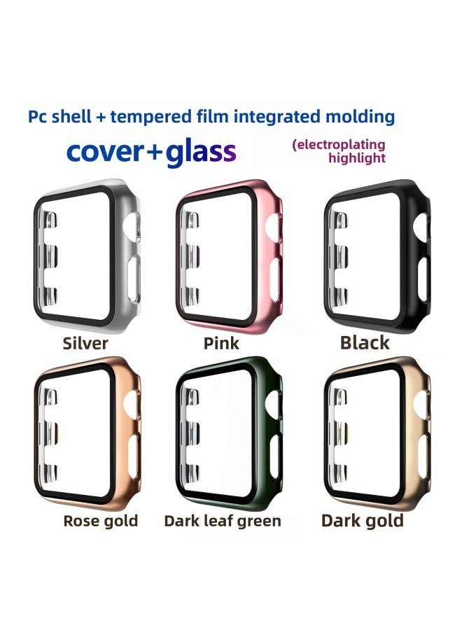Suitable For Apple Watch IWatch 6/SE All-inclusive Electroplated High-gloss PC Protective Case + Tempered Film Anti-fall Case Film-Color:Black-Exterior Dimension:42mm