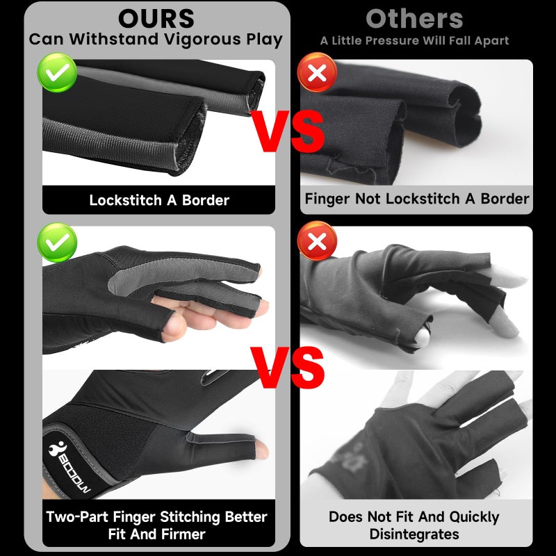 YFY Billiard Pool Gloves for Left Hand 3 Finger, Splicing Process, Snooker Cue Sport Glove Popular Sizes for Men & Women - Image 3