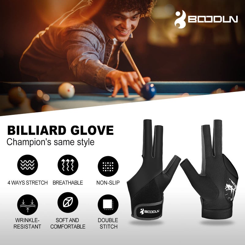 YFY Billiard Pool Gloves for Left Hand 3 Finger, Splicing Process, Snooker Cue Sport Glove Popular Sizes for Men & Women - Image 2