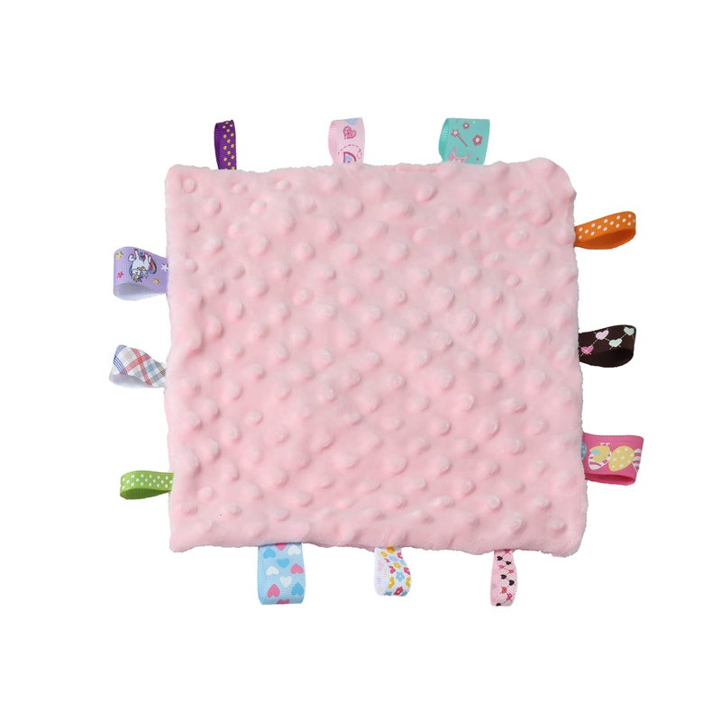 CREVENT Tag Security Blankets for Babies Soft Small Loveys for Girls Baby Comforter Sensory Blanket Great Gifts for Birthday Baby Shower 10X10 Pink Crib