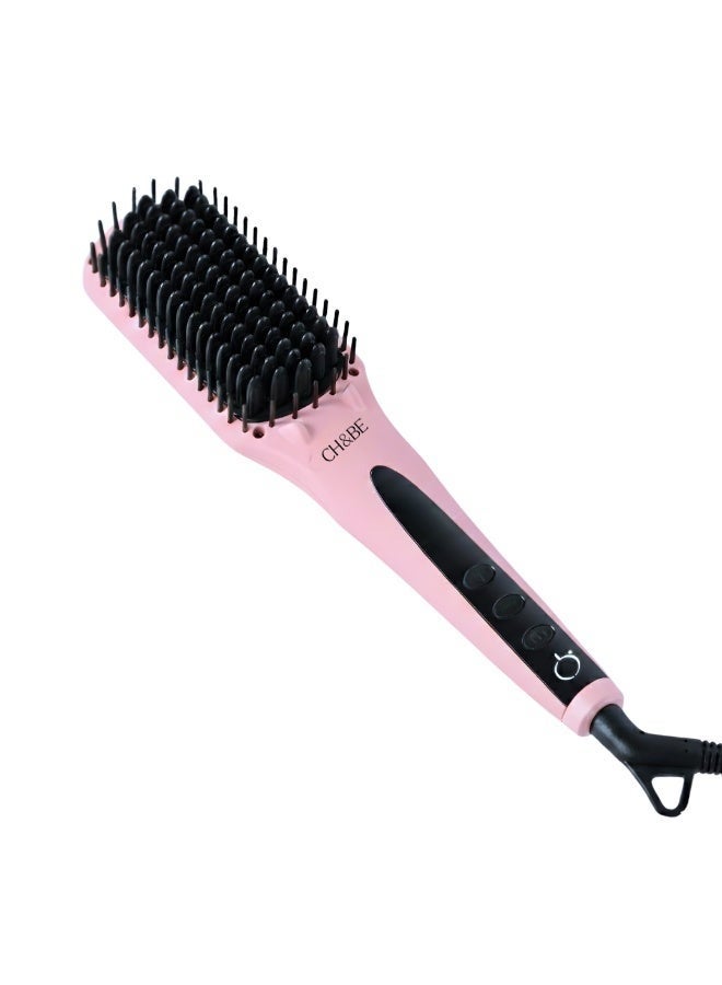CH&BE Ionic Brush | Healthy and fast daily straightening | Temperature 170–450°F | Auto shut off after 60 minutes | Anti-tangle nano comb | Dual ion generator | PTC hair protection technology  - Pink - Image 1