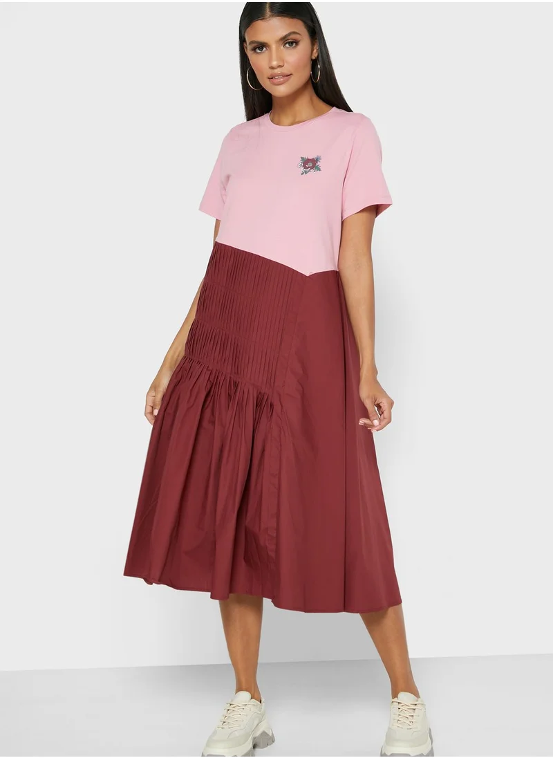 RINA Colorblock Shirred T-Shirt Dress