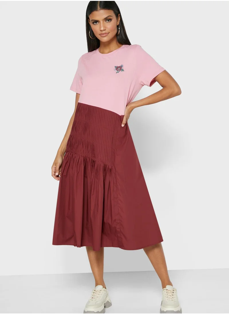 RINA Colorblock Shirred T-Shirt Dress