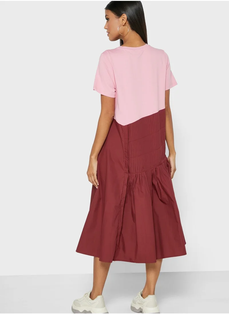 RINA Colorblock Shirred T-Shirt Dress