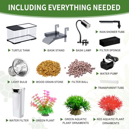 tuhaoking (Tank + Light +Pump + Filter Balls) Turtle Tank Kit, Turtle Tank Starter Kit,Bottom Drainage, Multi-Function Areas for Turtles, Crabs,Fishes, Amphibians,Reptiles. (15.75 x 8.64 x 8.64 Inch) - Image 2