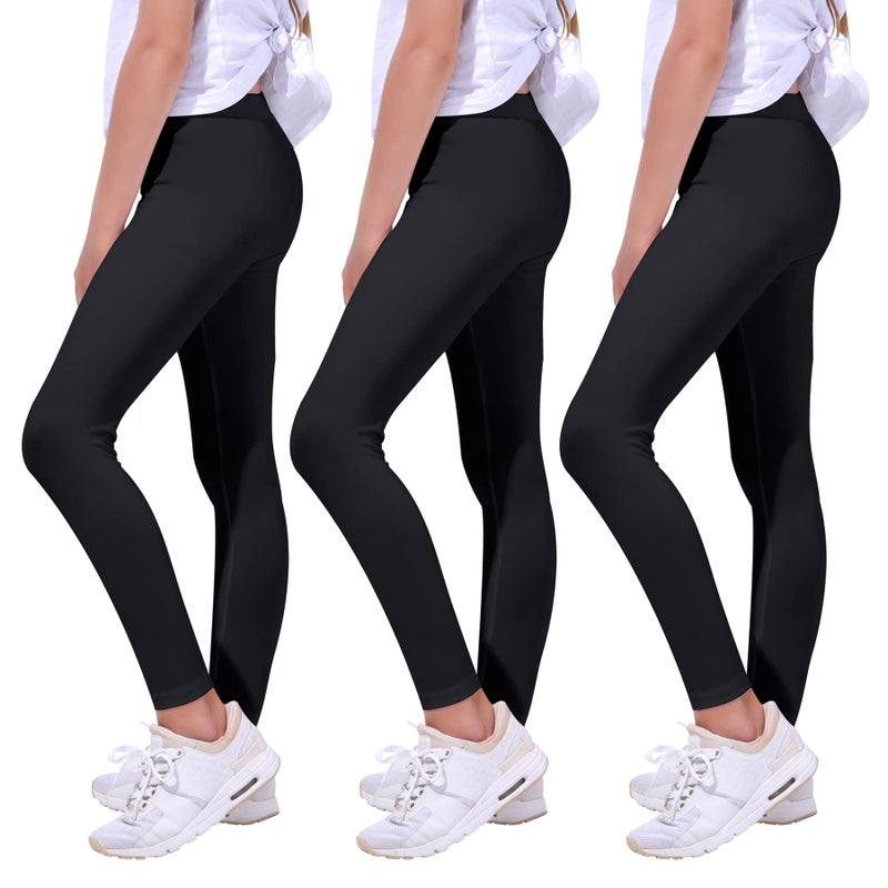 Quedoris Girls Printed Leggings Yoga Pants Multipack Leggings for Kids in 3t to 13 Years, Black 3 Pack, 12-13 Years - Image 1
