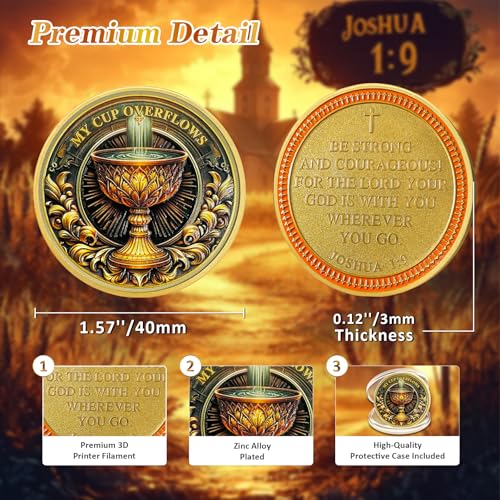 IELCJJ Original Holy Grail Christian Challenge Coin - Joshua 1:9 Jesus Religious Token - Inspirational Art God Pocket Bible Verses Chip for Study - Good Luck Commemorative Gifts for Men Women Kids Coworker - Image 3