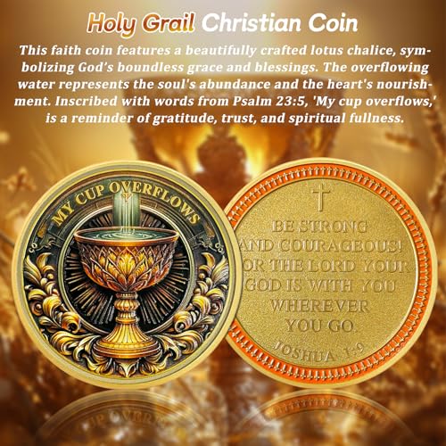 IELCJJ Original Holy Grail Christian Challenge Coin - Joshua 1:9 Jesus Religious Token - Inspirational Art God Pocket Bible Verses Chip for Study - Good Luck Commemorative Gifts for Men Women Kids Coworker - Image 2