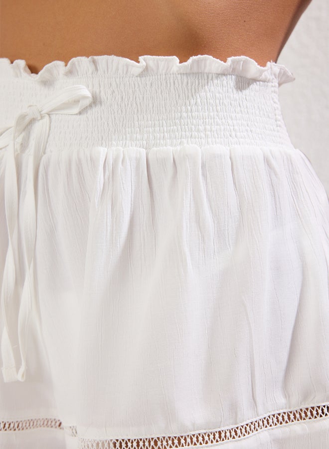 trendyol Ecru Woven Textured Stripe Accessory Beach Shorts  - Image 4