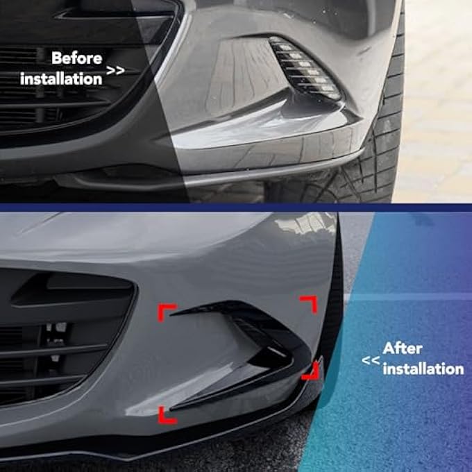 Luocute 1 Pair Auto Front Air Vent Splitter, Enhanced Aerodynamics Improved Downforce Easy Installation Front Bumper Air Vent Trim, Replacement for MX-5 Miata ND 2016 and Later (Glossy Black) - Image 3