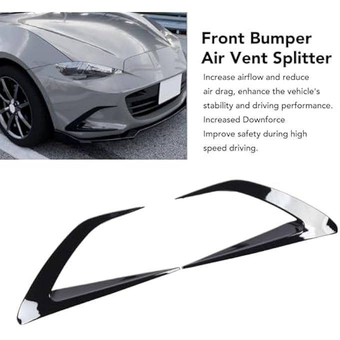 Luocute 1 Pair Auto Front Air Vent Splitter, Enhanced Aerodynamics Improved Downforce Easy Installation Front Bumper Air Vent Trim, Replacement for MX-5 Miata ND 2016 and Later (Glossy Black) - Image 2
