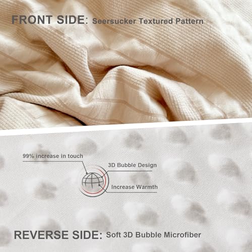 tohrisa Boho Comforter Set Twin Size Striped Pleats Bohemian Seersucker Bedding Set All Season Soft Cozy 2 Pieces Quilt with 1 Pillowcase(68"X90" Beige) - Image 3
