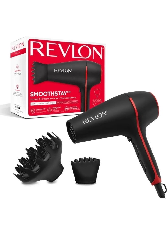 ريفلون سموذيستي مجفف شعر بقدرة 200 واط مدمج بزيت جوز الهند مع ناشر هواء لتكثيف الشعر باللون الأسود 22.5 × 9.8 × 27.5 سم، 281341 - Image 2